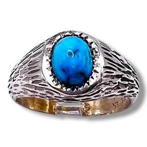 Natural Blue Turquoise 925 Sterling Silver Unisex Ring 9.5 - Picture 1 of 15