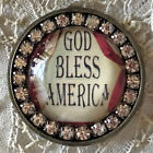 GOD BLESS AMERICA Glass Rhinestone BROOCH Lapel Scatter Pin Patriotic 1" Flag