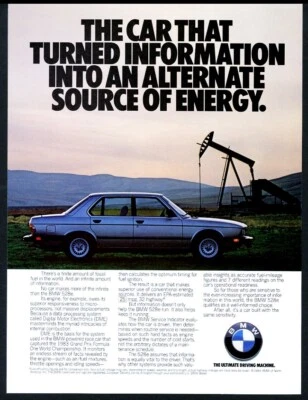 BMW 528e 1984 coche y pozo de aceite Pumpjack foto anuncio impreso vintage Foto 1 de 4