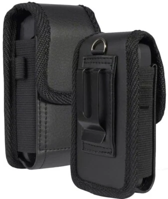 Case for Kyocera Flip Phone Black Vegan Leather Vertical Pouch [with Belt Lo - Image 1 of 3