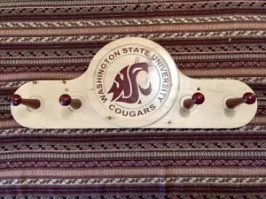SPORT WSU COAT RACK WOODEN MAN CAVE WASHINGTON STATE COUGARS VERY GOOD COND - Picture 1 of 4