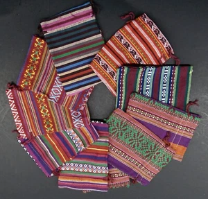 10 Cotton Drawstring Gift/Jewelry Bags 4" x 5-1/2" Colorful Pouch Ethnic Mix - Picture 1 of 12