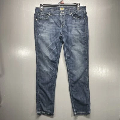 Pantalones de mezclilla antiguos para mujer desgastados talla 32 azul bordado bolsillos Foto 1 de 4