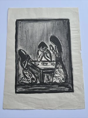 LITOGRAFÍA DEGRAZIA FIRMADA RARA RETRATO VINTAGE MEDIADOS DE SIGLO MODERNO FAMOSO Foto 1 de 4