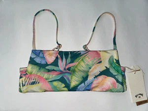 BILLABONG Women M Blue Tropical REVERSIBLE Swim Surf Bikini Top RIDES+TIDES New - Picture 1 of 7
