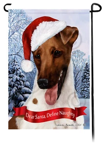 Dear Santa, Define Naughty Garden Flag - Brown and White Smooth Fox Terrier 059A - Picture 1 of 1