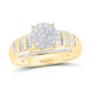 10k Yellow Gold Round Diamond Cluster Bridal Wedding Engagement Ring Band 1/2 Ct - Picture 1 of 1