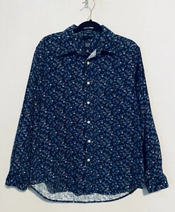 GAP Top Mens Medium Blue Ditsy Floral Micro Corduroy Button Up Long Sleeve - Picture 1 of 6