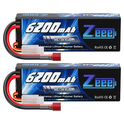 2x Zeee 2S LiPo Battery 6200mAh 60C 7.4V T Plug for RC Car Truck Truggy Hobby - Image 1 of 4