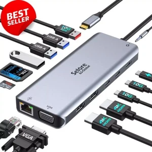 14 in 1 USBC Docking Station Dual Monitor USB C Dock Dual Display 2 HDMI Adapter - Picture 1 of 8