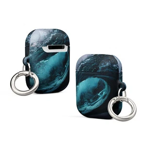 Case for AirPods with Dark Blue Waves Design - Picture 1 of 5