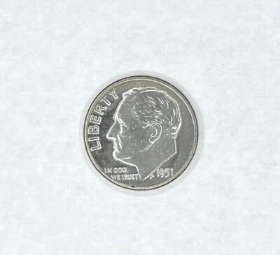 Moneda de diez centavos Roosevelt 1951 prueba de gemas 10c ligeramente tonificada Foto 1 de 2