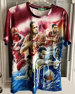 Stephen Curry vs Lebron James Shirt Double Sided Full Print Sz L EUC HTF Rare - Picture 1 of 6
