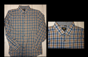 VTG LEE Plaid Button Front Stretch Shirt Mens Size L - blue / brown
