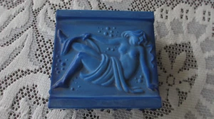 Vintage Czech Bohemia Rare Blue MALACHITE Trinket Lidded GLASS BOX Nude Lady - Picture 1 of 9
