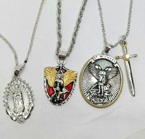Lotto 3 pz Collana Vergine Madre Maria San Michele Arcangelo Set Cattolico - Foto 1 di 8
