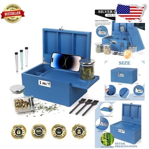 Stylish Blue Bamboo Storage Box - Dustproof, Lockable & Versatile Gift Option - Picture 1 of 9