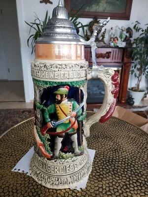 Original Bierkrug Jagd Motiv Relief Handbemalt Top 43 cm - Bild 1 von 4