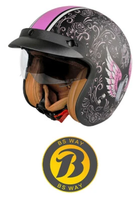 Jethelm mit Visier Motorradhelm Halbschalenhelm Vespa Moped Mofa Scooter Rosa - Bild 1 von 4