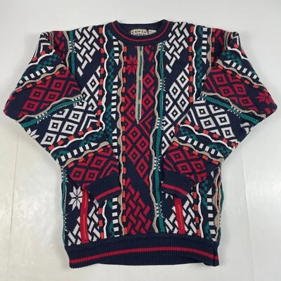 VINTAGE Cotton Traders Sweater Mens Medium Red 3D Knit Cosby Biggie Hip Hop 90s - Image 1 of 4