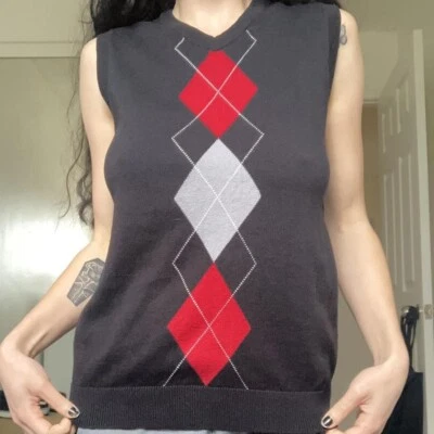 chaleco suéter lugar niños negro y rojo argyle talla niños XL/14 Foto 1 de 4