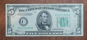 1934 C • $5 Five Dollar Federal Reserve Philadelphia Light Green Seal • Fine - Picture 1 of 2