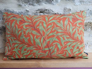 William Morris &Co  Willow Boughs Tomato Fabric & Olive Velvet Cushion Cover Ob - Picture 1 of 15