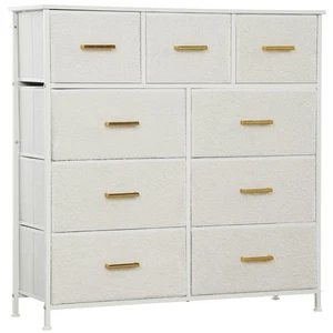 HOMCOM Chest of Drawers with 9 Drawers, Boucle Storage Organiser, Cream - Picture 1 of 11