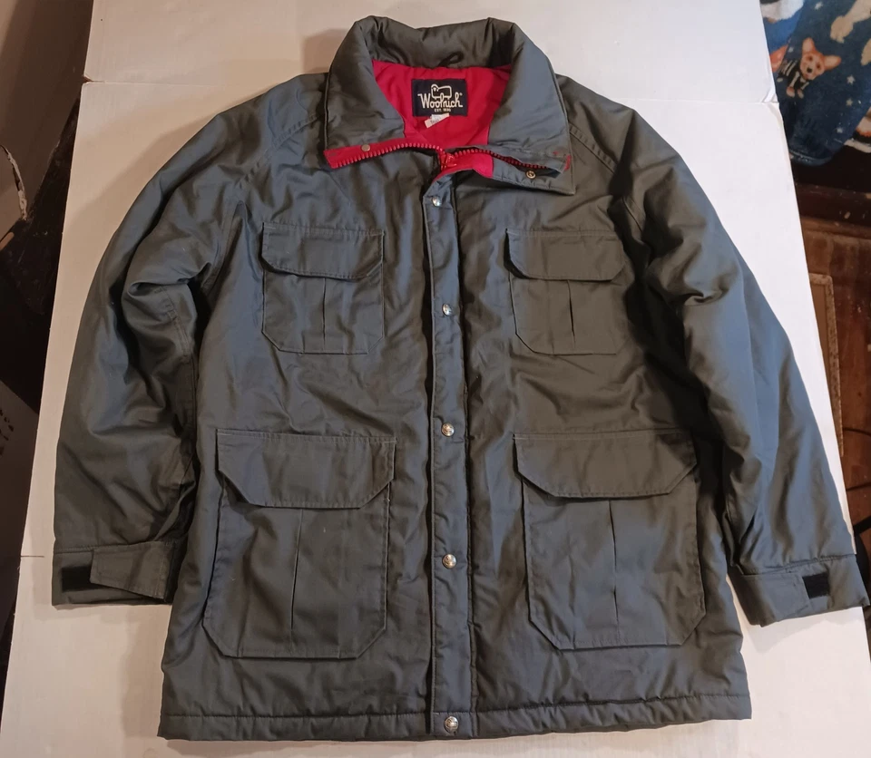 Woolrich Coat Mens Large Pockets Button Cotton Blend Charcoal Gray WARM - Image 1 of 4