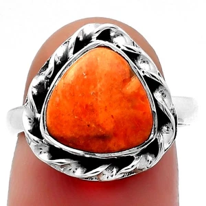 Anillo de plata de ley 925 coral esponja roja natural s.7 joyería R-1083 - Imagen 1 de 5
