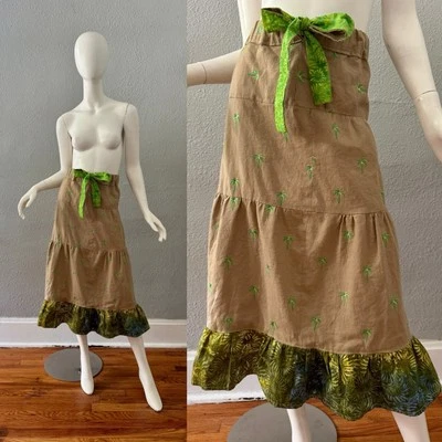 Falda hippie vintage años 60 palmera hawaiana de tela de corteza en capas L Foto 1 de 4