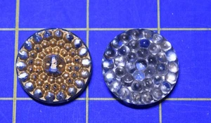 4015 2 Antique clear glass gold mirror back buttons - Picture 1 of 1