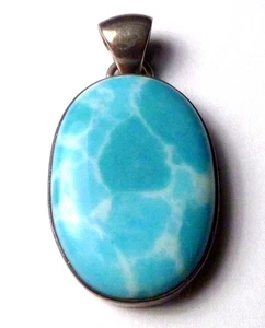 49 mm Dominikanischer schöner blauer Larimar Stein Anhänger Handarbeit - Bild 1 von 5