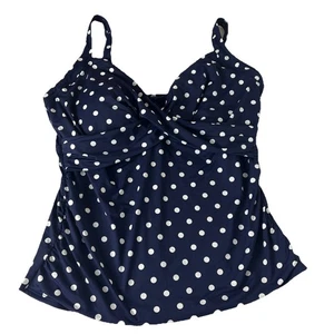 Tankini Lands End Swim solo taglia 18 DDD blu navy e bianco a pois - Foto 1 di 9