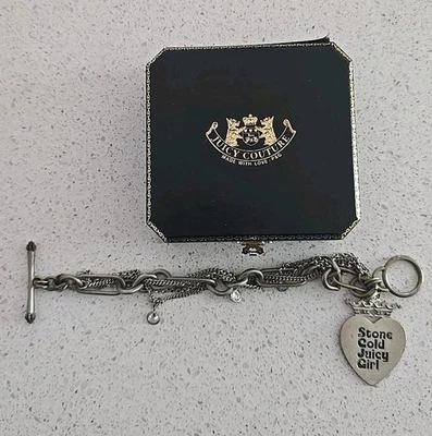 Pulsera Juicy Couture Stone Cold Juicy Girl plateada 8" vintage Y2K con caja Foto 1 de 4