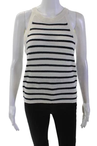 Veronica Beard Womens Myrick Cashmere Striped Crew Neck Tank Top White Size M - Picture 1 of 6