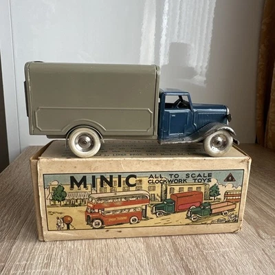 Triang Minic Pre War Transport Van 21M, tinplate, clockwork, blue cab - Image 1 of 4