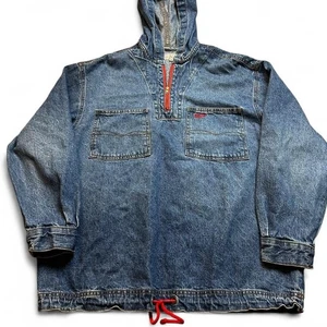 Sudadera con Capucha Vintage Guess Georges Marciano Azul Denim Cuarto Cremallera Anorack Talla Mediana - Imagen 1 de 7