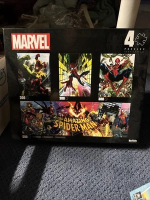 Marvel The Amazing Spider-Man Paquete de 4 300 piezas (x3) 500 piezas (1) Buffalo Puzzle Nuevo Foto 1 de 4
