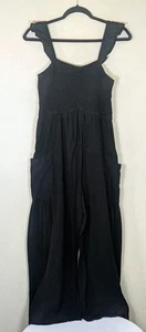 Sleeveless Smock Top Black Linen Blend Wide Leg Jumpsuit Size M - Picture 1 of 6