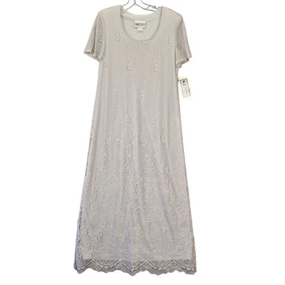 Vestido SL Fashions Mujer Talla 16 Gris Maxi Metálico Plateado Encaje Mangas Cortas Y2K Foto 1 de 4