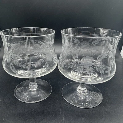 Set of 2 Vintage Crystal Etched Footed Glass Shrimp Cocktail Floral - Image 1 of 4
