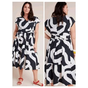 3964) Vestido midi Anthro Plus Maeve sin mangas blanco y negro Mairead talla 22W - Imagen 1 de 12