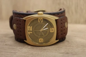Mens Lucky Brand Bronze Tone Square Leather Cuff Watch 17/1048 New Batt - Picture 1 of 6