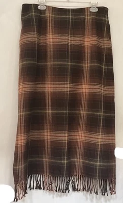 Marconi Italia Mujeres 14P Marrón Cuadros Midi Lápiz Falda Manta Flecos Forrada Cremallera Foto 1 de 4