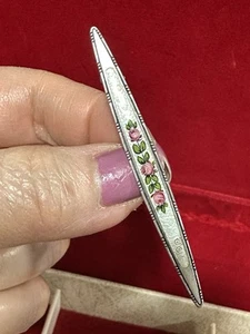 Vintage Scandinavian Bar Brooch Signed Silver 800 Guilloche Enamel - Hallmark - Picture 1 of 15
