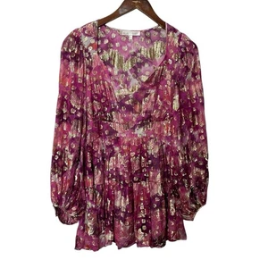 Mini Vestido LoveShackFancy Willis Cuello en V Metálico Dorado Rosa Manga Globo Talla 2 - Imagen 1 de 9