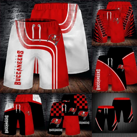 Tampa Bay Buccaneers Men's Board Shorts Sports Beach Shorts Summer Swim Trunks Cover