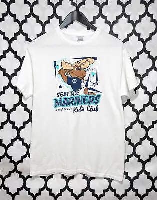 Seattle Mariners Kids Club moose graphic print white short sleeve shirt size XL - Image 1 of 3