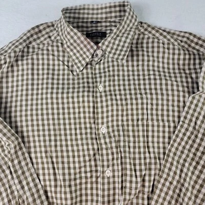 BARNEYS NEW YORK MEN'S BUTTON UP SHIRT SIZE XL GREEN BROWN CHECK MADE IN ITALY - Image 1 of 4